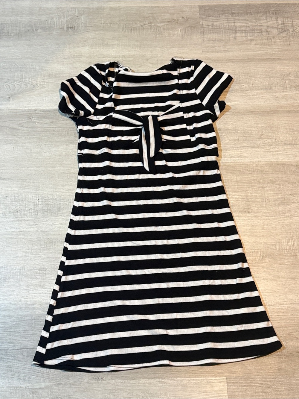 Ardene Black and White Striped Midi Dress with Front Tie